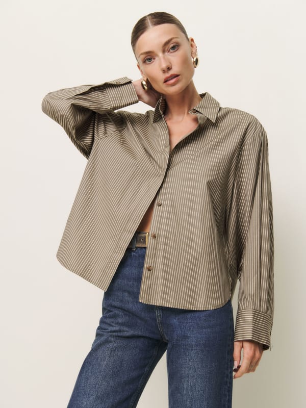 Andy Oversized Shirt - Taupe Stripe